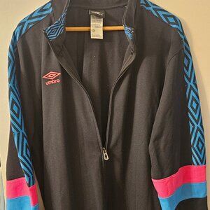 Umbro Track Jacket Men’s Large Retro Full Zip Black Multicolor Color Block Sport